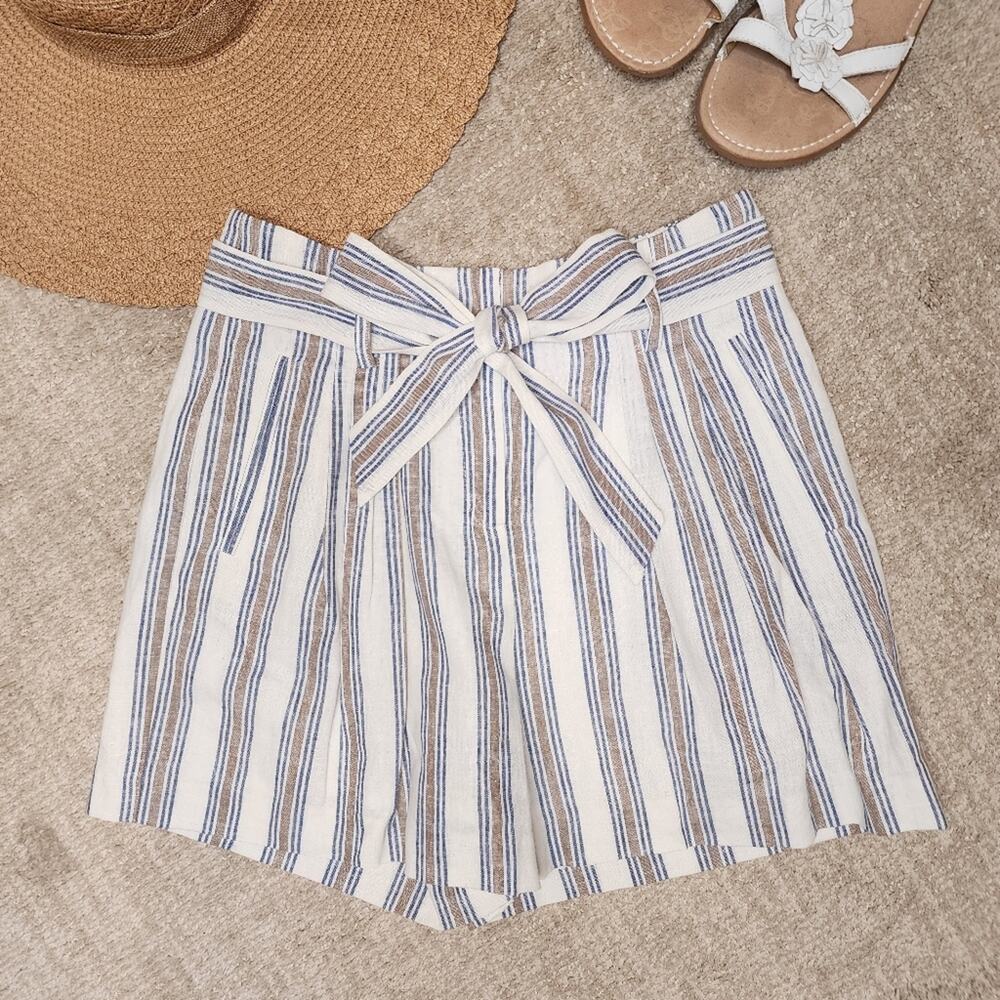 A loves A Linen Blend Striped High Waist Shorts 0 NWT